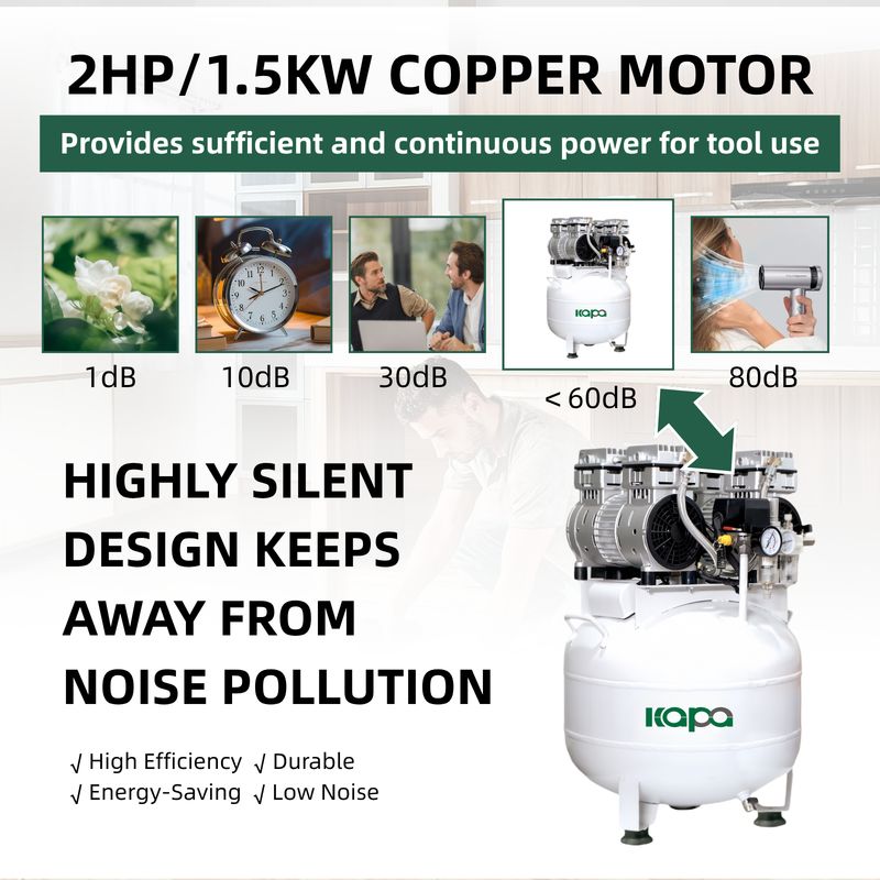 Silent Piston 2HP Oil Free Air Compressor 8bar  270 L/min W/ 50L Steel Tank